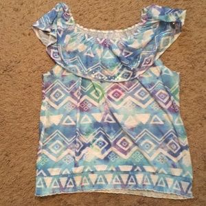 Justice Ruffle Tank Top Shirt Blue Purple Print